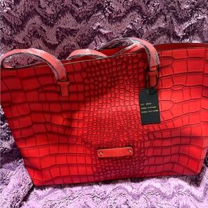 Red Croc-Embossed Tote
